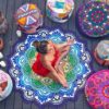 Polygon Printing Tassel Round Bath Towel Yoga Mat - Image 6
